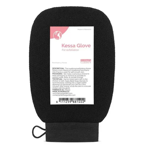 Fatima's Garden kessa exfoliating glove, black woven viscose